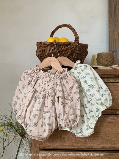 JE569｜(66-120cm) 抓皺碎花公主袖包屁衣/洋裝5