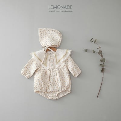 LEMONADE37｜(55cm-85cm) 2色玫瑰碎花翻領包屁衣含帽子17