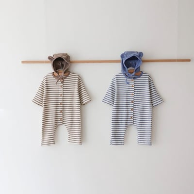 LEMONADE06｜(55cm-85cm) 2色小熊條紋包屁連身衣含帽子24