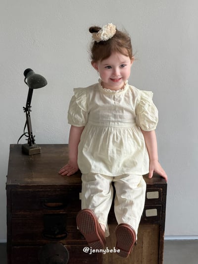 JE681｜(80-110cm)  泡泡袖花邊緞帶套裝5