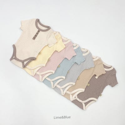 LIME&BLUE04｜(55-80cm)  素色鈕釦包屁衣1