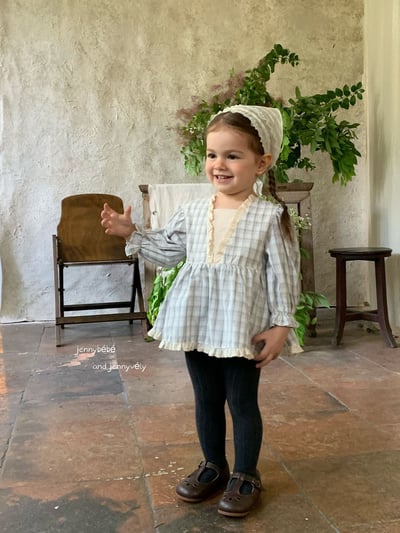 JE547｜(66-90cm) 藍色格紋花邊包屁衣11