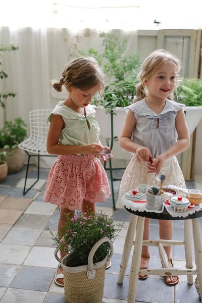 FLO37｜(75-140) 花邊翻領綁帶上衣14