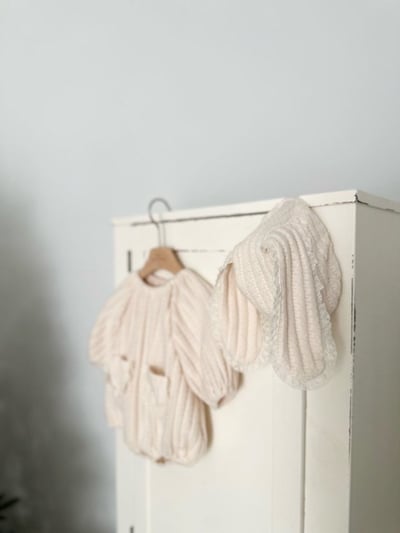 MONBEBE16｜(3m-24m) 坑條針織蕾絲口袋包屁衣3