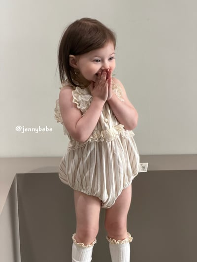 JE691｜(66-90cm)  蕾絲花邊條紋無袖包屁衣8