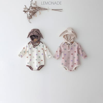 LEMONADE23｜(55cm-85cm) 2色彩繪小兔包屁衣含帽子1