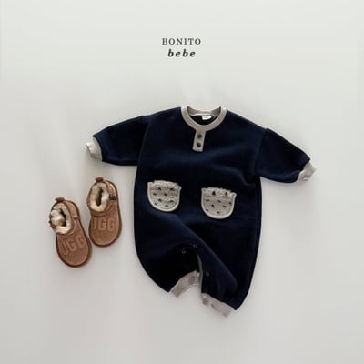 Bonito57｜(3m-18cm) 撞色口袋連身衣12