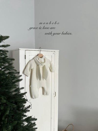 MONBEBE06｜(3m-24m) 針織連帽小兔連身衣2