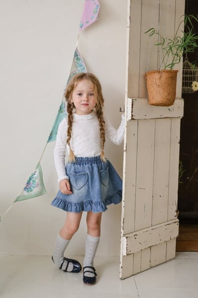 FLO21｜(75-140) 2色愛心荷葉牛仔裙23