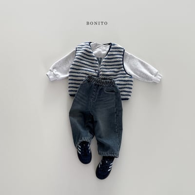 Bonito42｜(75cm-125cm) 條紋刷毛背心1