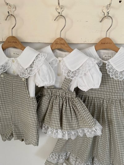 Anne Shirley16｜(3m-22m) 1色格紋蕾絲邊吊帶包屁裙2