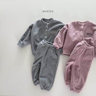 Bonito17｜(75cm-125cm) 磨毛開襟外套壓紋束口褲套裝2
