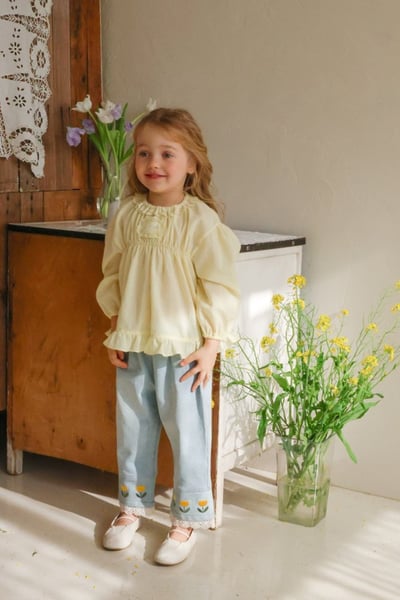 FLO47｜(75-140) 2色鬱金香蕾絲邊牛仔褲17