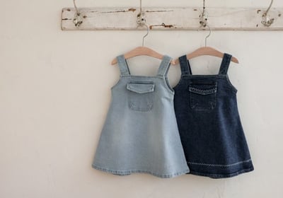 FLO48｜(75-140) 2色吊帶滾邊縫線牛仔裙22