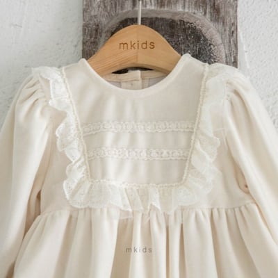 M-KIDS37｜(65-115cm) 2色法式絨面蕾絲洋裝7