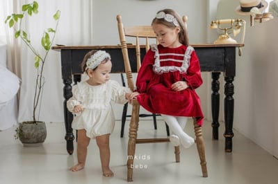 M-KIDS07｜(55-80cm) 2色法式絨面蕾絲包屁衣12