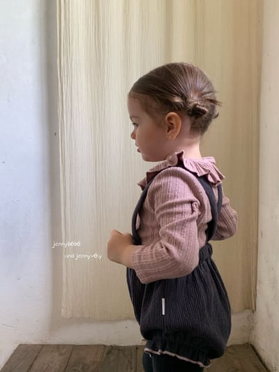 JE564｜(73-100cm) 荷葉領開襟外套/坑條滾邊吊帶褲10