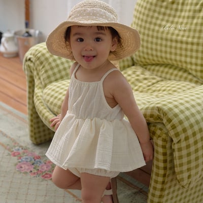 bebe nine01  (6m-24m) 3色棉麻荷葉吊帶包屁裙12