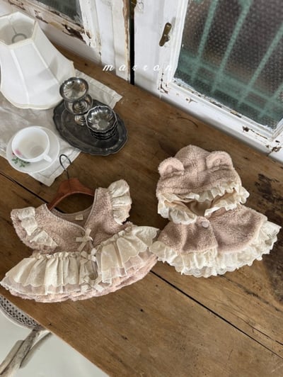 Marron 10｜(1y-6y) 刷毛蕾絲荷葉連帽斗篷4