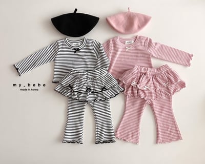 my_bebe02｜(-12m-7y) 條紋蝴蝶結捲邊上衣10