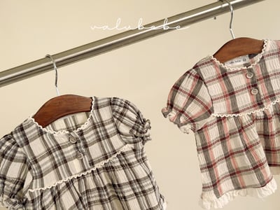 Valubebe 52｜(65-90cm) 格子泡泡袖襯衫5