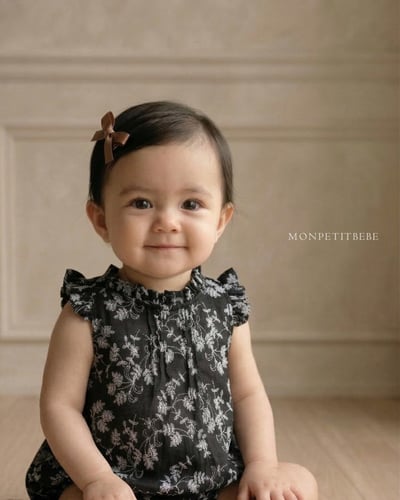 Mon petit02｜(66-90cm) 摺線墨花包屁衣11