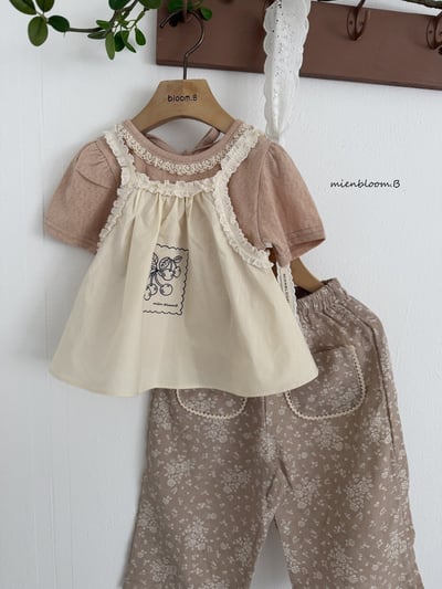 Bloom.b15｜(80-118cm) 亞麻碎花直筒長褲2