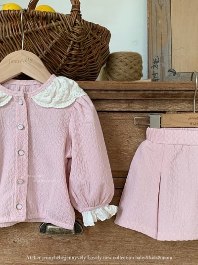 JE551｜(73-100cm) 蕾絲花邊領壓紋套裝3