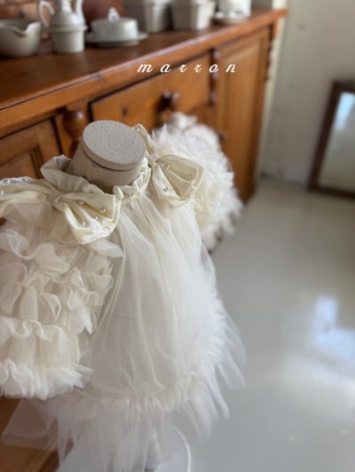 Marron23｜(1y-6y) 薄紗滾邊蓬蓬袖洋裝3