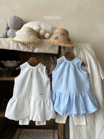 thelala66｜ (70-115) 壓紋無袖綁帶氣球洋裝5