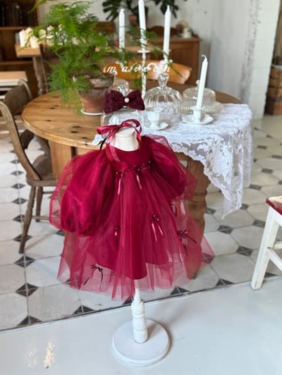 Marron 70｜(1y-6y) 蝴蝶緞帶薄紗蓬蓬洋裝15