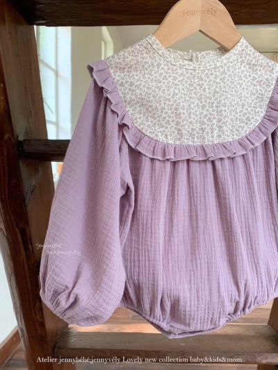 JE571｜(66-90cm) 暮丁香拼接荷葉邊包屁衣4