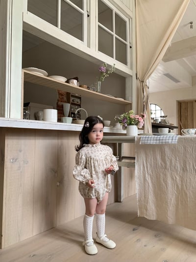 jenny bébé｜(66-90cm) 碎花褶皺立領包屁衣6