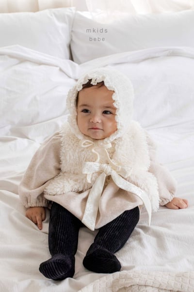 M-KIDS18｜(55-85cm) 2色蕾絲花邊針織綁帶帽2