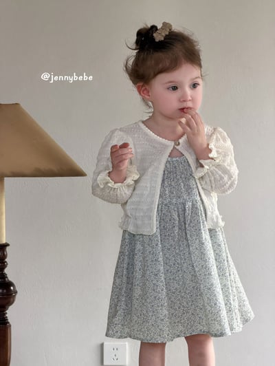 JE721｜(73-100cm) 天藍碎花細肩洋裝/壓紋開襟外套3