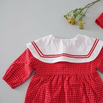 LEMONADE40｜(55cm-85cm) 2色格紋翻領包屁衣含帽子10