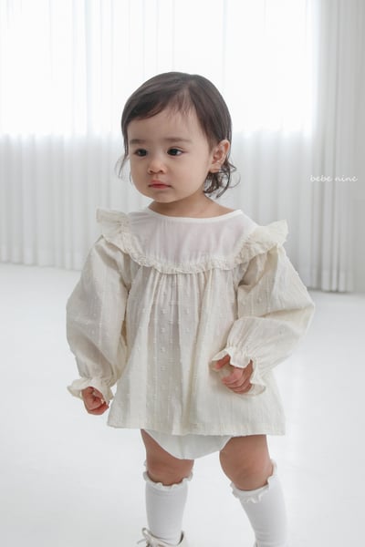 bebe nine19 (65-85) 2色蕾絲滾邊壓紋包屁套裝1