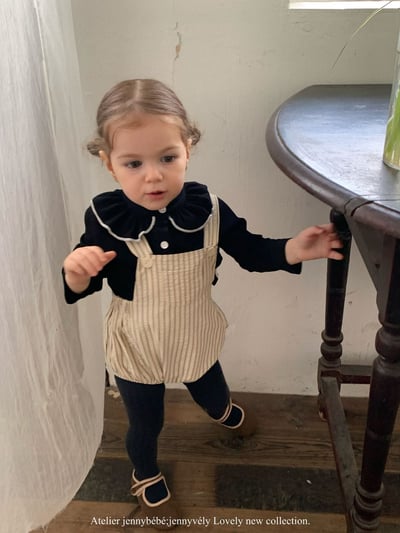 JE567｜(73-100cm) 滾邊翻領上衣/線條吊帶褲11