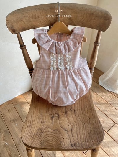 Mon petit09｜(66-90cm) 法式格紋蕾絲花邊包屁衣4