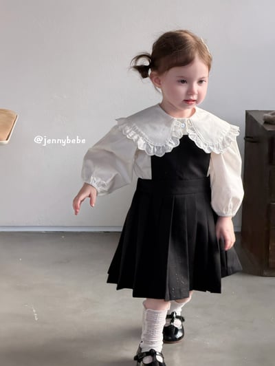 JE723｜(73-100cm) 蕾絲翻領襯衫/百褶吊帶裙9