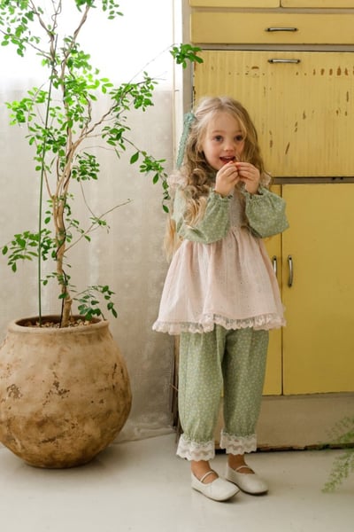 FLO25｜(75-140) 2色田園碎花蕾絲縮口褲14