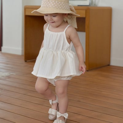 bebe nine01  (6m-24m) 3色棉麻荷葉吊帶包屁裙9