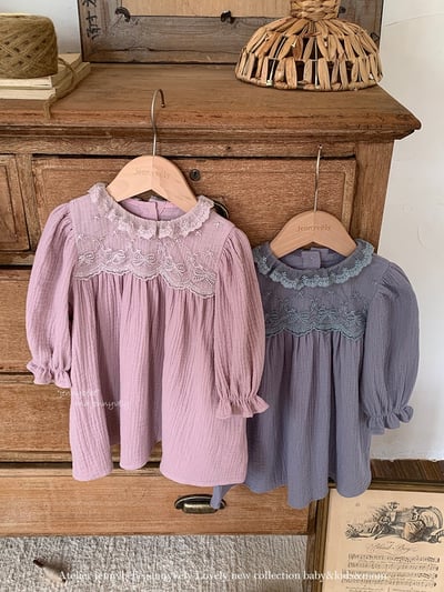 JE563｜(66-120cm) 蕾絲花邊領包屁衣/洋裝4