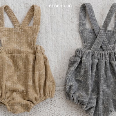 Bebe holic11｜(3m-18m) 燈芯絨花紋吊帶包屁衣2