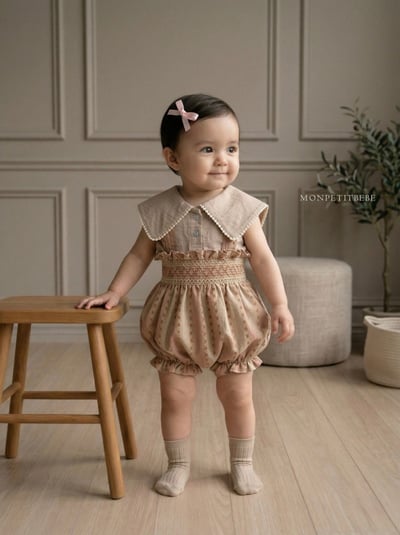 Mon petit08｜(66-90cm) 抓皺壓花吊帶包屁衣16