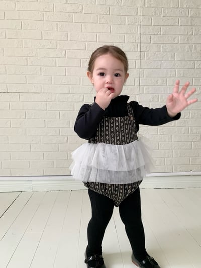 JE613｜(73cm-100cm) 小花薄紗吊帶包屁裙/花邊領上衣8