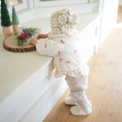 neneru16｜(70cm-125cm)1色蝴蝶結刺繡絎縫夾層棉外套12