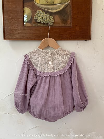 JE571｜(66-90cm) 暮丁香拼接荷葉邊包屁衣3