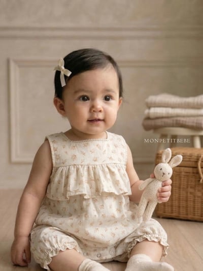 Mon petit03｜(66-90cm) 玫瑰碎花荷葉邊包屁衣7