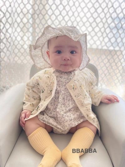 BBABBA05｜(60cm-83cm-mom) 2色碎花蕾絲花邊包屁衣含帽子/洋裝10